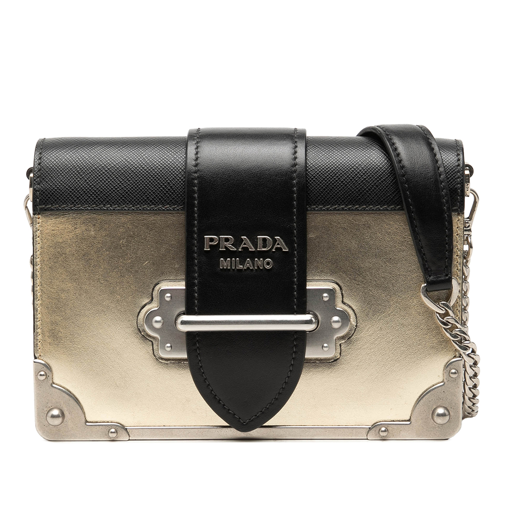 Pre-Loved Prada Saffiano Trimmed Metallic Vitello Cahier Bag